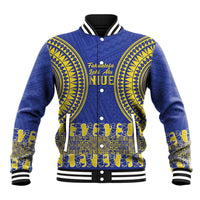 Fakaalofa Lahi Atu Niue Baseball Jacket Siapo Pattern With Puakenikeni LT14 Unisex Blue - Polynesian Pride