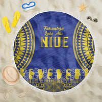 Fakaalofa Lahi Atu Niue Beach Blanket Siapo Pattern With Puakenikeni LT14 One Size 150cm Blue - Polynesian Pride