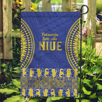 Fakaalofa Lahi Atu Niue Garden Flag Siapo Pattern With Puakenikeni LT14 Garden Flag Blue - Polynesian Pride