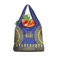 Fakaalofa Lahi Atu Niue Grocery Bag Siapo Pattern With Puakenikeni LT14 1-pack One Size Blue - Polynesian Pride