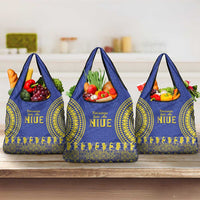 Fakaalofa Lahi Atu Niue Grocery Bag Siapo Pattern With Puakenikeni LT14 3-pack One Size Blue - Polynesian Pride