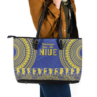 Fakaalofa Lahi Atu Niue Leather Tote Bag Siapo Pattern With Puakenikeni LT14 - Polynesian Pride