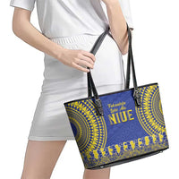 Fakaalofa Lahi Atu Niue Leather Tote Bag Siapo Pattern With Puakenikeni LT14 - Polynesian Pride