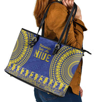 Fakaalofa Lahi Atu Niue Leather Tote Bag Siapo Pattern With Puakenikeni LT14 - Polynesian Pride