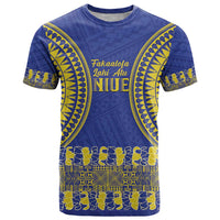 Fakaalofa Lahi Atu Niue T Shirt Siapo Pattern With Puakenikeni LT14 Blue - Polynesian Pride