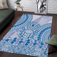 Niue Language Week Area Rug The Rock Coconut Crab - Siapo Blue Pastel LT14 Blue - Polynesian Pride