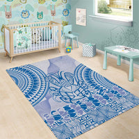 Niue Language Week Area Rug The Rock Coconut Crab - Siapo Blue Pastel LT14 - Polynesian Pride