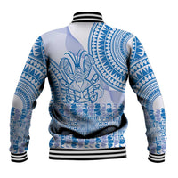 Niue Language Week Baseball Jacket The Rock Coconut Crab - Siapo Blue Pastel LT14 - Polynesian Pride