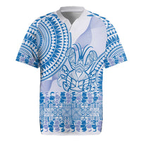 Niue Language Week Rugby Jersey The Rock Coconut Crab - Siapo Blue Pastel LT14 Blue - Polynesian Pride