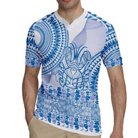 Niue Language Week Rugby Jersey The Rock Coconut Crab - Siapo Blue Pastel LT14 - Polynesian Pride