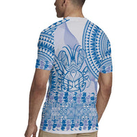 Niue Language Week Rugby Jersey The Rock Coconut Crab - Siapo Blue Pastel LT14 - Polynesian Pride