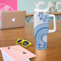 Niue Language Week Tumbler With Handle The Rock Coconut Crab - Siapo Blue Pastel LT14 - Polynesian Pride