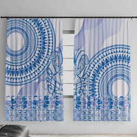 Niue Language Week Window Curtain The Rock Coconut Crab - Siapo Blue Pastel LT14 With Hooks Blue - Polynesian Pride