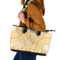 Niue Language Week Leather Tote Bag The Rock Coconut Crab - Siapo Gold Pastel LT14 Gold - Polynesian Pride