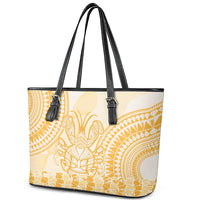 Niue Language Week Leather Tote Bag The Rock Coconut Crab - Siapo Gold Pastel LT14 - Polynesian Pride