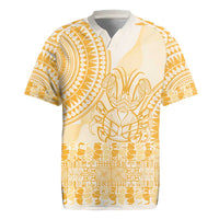 Niue Language Week Rugby Jersey The Rock Coconut Crab - Siapo Gold Pastel LT14 Gold - Polynesian Pride