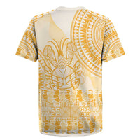 Niue Language Week Rugby Jersey The Rock Coconut Crab - Siapo Gold Pastel LT14 - Polynesian Pride