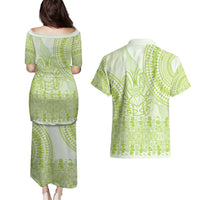 Lime Green Niue Language Week Couples Matching Puletasi and Hawaiian Shirt The Rock Coconut Crab - Siapo Pattern LT14 - Polynesian Pride
