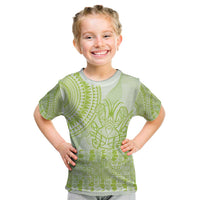 Lime Green Niue Language Week Kid T Shirt The Rock Coconut Crab - Siapo Pattern LT14 Lime Green - Polynesian Pride