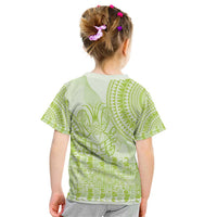 Lime Green Niue Language Week Kid T Shirt The Rock Coconut Crab - Siapo Pattern LT14 - Polynesian Pride