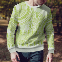 Lime Green Niue Language Week Ugly Christmas Sweater The Rock Coconut Crab - Siapo Pattern