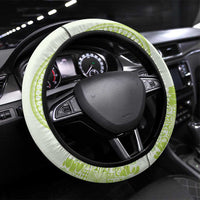 Lime Green Niue Language Week Steering Wheel Cover The Rock Coconut Crab - Siapo Pattern LT14 Universal Fit Lime Green - Polynesian Pride