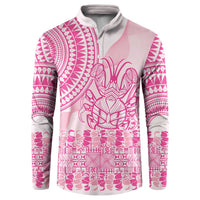 Pink Niue Language Week Button Sweatshirt The Rock Coconut Crab - Siapo Pattern LT14 Pink - Polynesian Pride