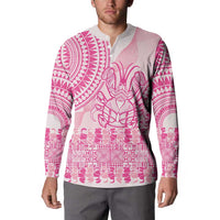 Pink Niue Language Week Button Sweatshirt The Rock Coconut Crab - Siapo Pattern LT14 - Polynesian Pride