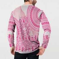 Pink Niue Language Week Button Sweatshirt The Rock Coconut Crab - Siapo Pattern LT14 - Polynesian Pride