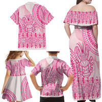 Pink Niue Language Week Family Matching Off Shoulder Maxi Dress and Hawaiian Shirt The Rock Coconut Crab - Siapo Pattern