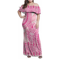 Pink Niue Language Week Family Matching Off Shoulder Maxi Dress and Hawaiian Shirt The Rock Coconut Crab - Siapo Pattern