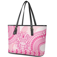 Pink Niue Language Week Leather Tote Bag The Rock Coconut Crab - Siapo Pattern LT14 - Polynesian Pride