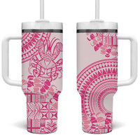 Pink Niue Language Week Tumbler With Handle The Rock Coconut Crab - Siapo Pattern LT14 One Size: 40 oz Pink - Polynesian Pride