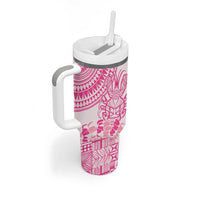 Pink Niue Language Week Tumbler With Handle The Rock Coconut Crab - Siapo Pattern LT14 - Polynesian Pride