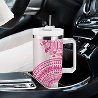 Pink Niue Language Week Tumbler With Handle The Rock Coconut Crab - Siapo Pattern LT14 - Polynesian Pride