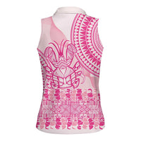 Pink Niue Language Week Women Sleeveless Polo Shirt The Rock Coconut Crab - Siapo Pattern