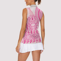 Pink Niue Language Week Women Sleeveless Polo Shirt The Rock Coconut Crab - Siapo Pattern