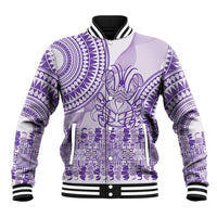 Purple Niue Language Week Baseball Jacket The Rock Coconut Crab - Siapo Pattern LT14 Unisex Purple - Polynesian Pride