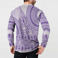 Purple Niue Language Week Button Sweatshirt The Rock Coconut Crab - Siapo Pattern LT14 - Polynesian Pride