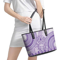 Purple Niue Language Week Leather Tote Bag The Rock Coconut Crab - Siapo Pattern LT14 - Polynesian Pride