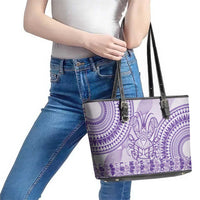 Purple Niue Language Week Leather Tote Bag The Rock Coconut Crab - Siapo Pattern LT14 - Polynesian Pride