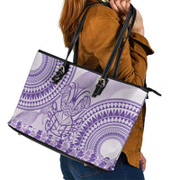 Purple Niue Language Week Leather Tote Bag The Rock Coconut Crab - Siapo Pattern LT14 - Polynesian Pride
