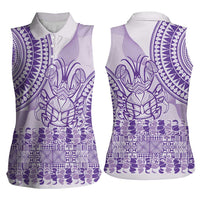 Purple Niue Language Week Women Sleeveless Polo Shirt The Rock Coconut Crab - Siapo Pattern LT14 - Polynesian Pride
