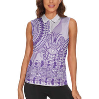 Purple Niue Language Week Women Sleeveless Polo Shirt The Rock Coconut Crab - Siapo Pattern LT14 - Polynesian Pride