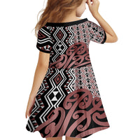 New Zealand Family Matching Off Shoulder Short Dress and Hawaiian Shirt Aotearoa Kowhaiwhai Mix Taniko Art LT14 - Polynesian Pride