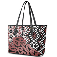 New Zealand Leather Tote Bag Aotearoa Kowhaiwhai Mix Taniko Art LT14 - Polynesian Pride