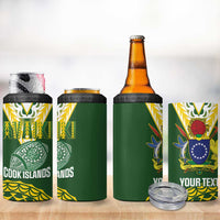 Custom Avaiki Cook Islands Rugby 4 in 1 Can Cooler Tumbler Kuki Airani Tatau Green - Polynesian Pride
