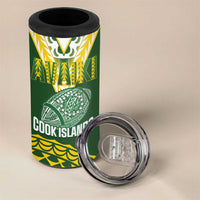 Custom Avaiki Cook Islands Rugby 4 in 1 Can Cooler Tumbler Kuki Airani Tatau Green - Polynesian Pride