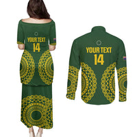 Custom Avaiki Cook Islands Rugby Couples Matching Puletasi and Long Sleeve Button Shirt Kuki Airani Tatau Green - Polynesian Pride