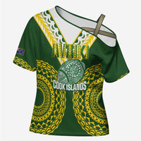 Custom Avaiki Cook Islands Rugby Cross Shoulder Shirt Kuki Airani Tatau Green - Polynesian Pride
